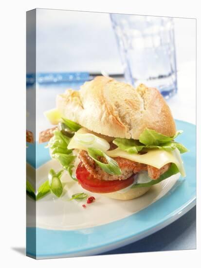 Office Snack: Meat, Cheese and Tomato in Bread Roll-null-Stretched Canvas