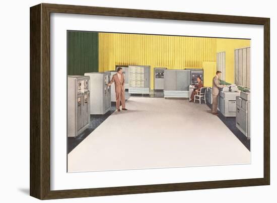 Office with Early Computer Equipment-null-Framed Art Print