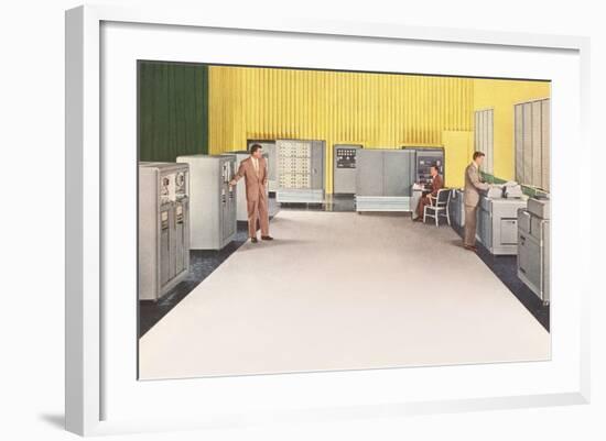 Office with Early Computer Equipment-null-Framed Art Print