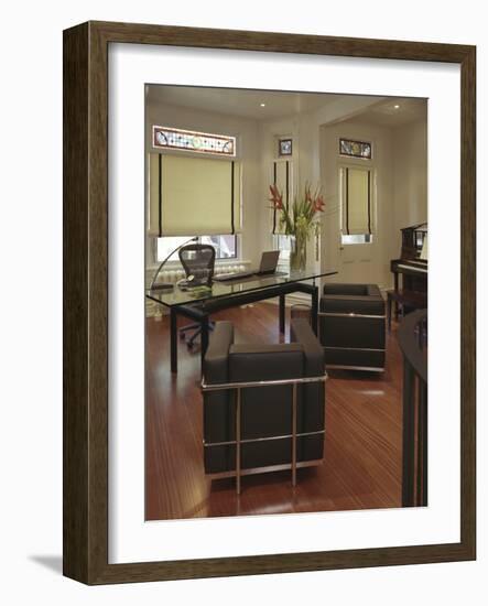 Office with Piano and Stained Glass Window-null-Framed Photographic Print