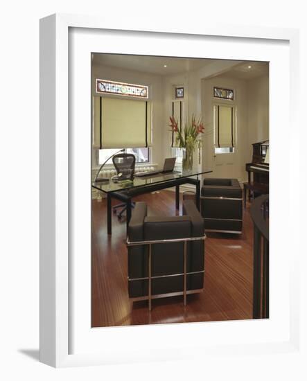 Office with Piano and Stained Glass Window-null-Framed Photographic Print