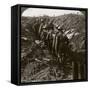 Officer Watching His Men File into a Dug-Out to Avoid a German Strafe, World War I, 1914-1918-null-Framed Stretched Canvas