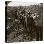 Officer Watching His Men File into a Dug-Out to Avoid a German Strafe, World War I, 1914-1918-null-Stretched Canvas