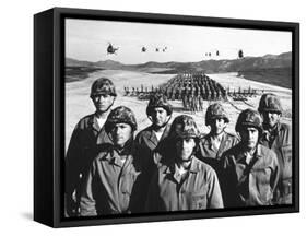 Officers and Men of Marine Corps Test Unit No.1, with Artillery Equipment, Helicopters in Formation-Hank Walker-Framed Stretched Canvas