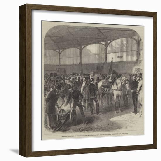 Official Inspection at Woolwich of the Mountain Battery for the Abyssinian Expedition-null-Framed Giclee Print