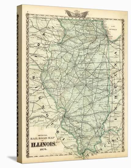 Official Railroad Map of the State of Illinois, c.1876-Warner & Beers-Stretched Canvas