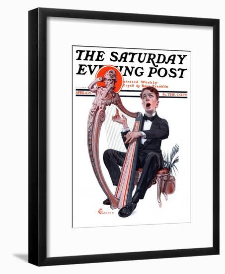 "Offkey Harpist," Saturday Evening Post Cover, April 4, 1925-Elbert Mcgran Jackson-Framed Giclee Print