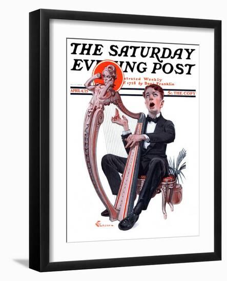 "Offkey Harpist," Saturday Evening Post Cover, April 4, 1925-Elbert Mcgran Jackson-Framed Giclee Print