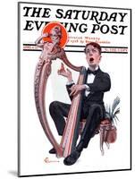 "Offkey Harpist," Saturday Evening Post Cover, April 4, 1925-Elbert Mcgran Jackson-Mounted Giclee Print