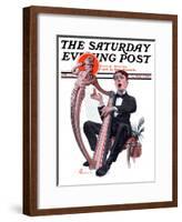 "Offkey Harpist," Saturday Evening Post Cover, April 4, 1925-Elbert Mcgran Jackson-Framed Giclee Print