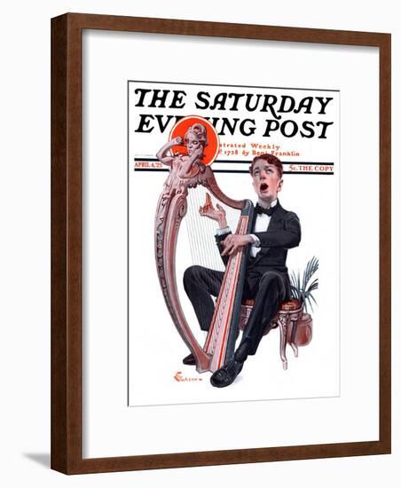 "Offkey Harpist," Saturday Evening Post Cover, April 4, 1925-Elbert Mcgran Jackson-Framed Giclee Print