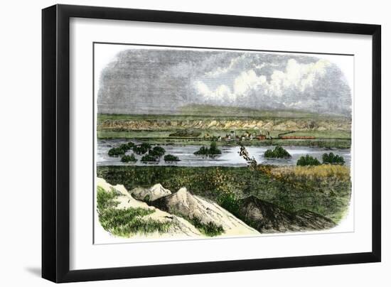 Ogalalla, Nebraska, on the South Platte River, Railroad Shipping Point for Texas Cattle Drives-null-Framed Giclee Print