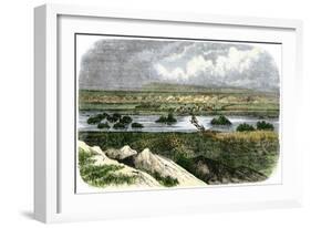 Ogalalla, Nebraska, on the South Platte River, Railroad Shipping Point for Texas Cattle Drives-null-Framed Giclee Print