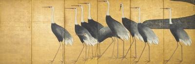 Six-Panel Screen Depicting Cranes, Edo Period