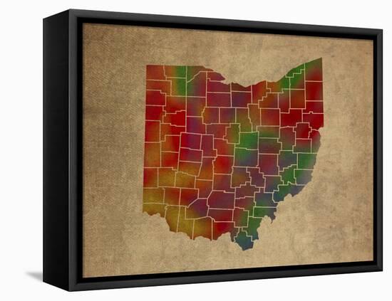 OH Colorful Counties-Red Atlas Designs-Framed Stretched Canvas
