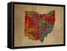 OH Colorful Counties-Red Atlas Designs-Framed Stretched Canvas