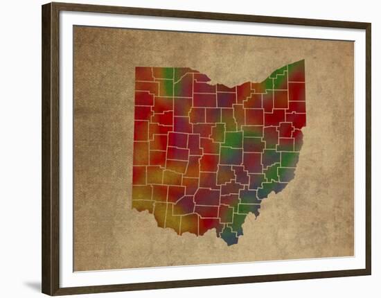 OH Colorful Counties-Red Atlas Designs-Framed Premium Giclee Print