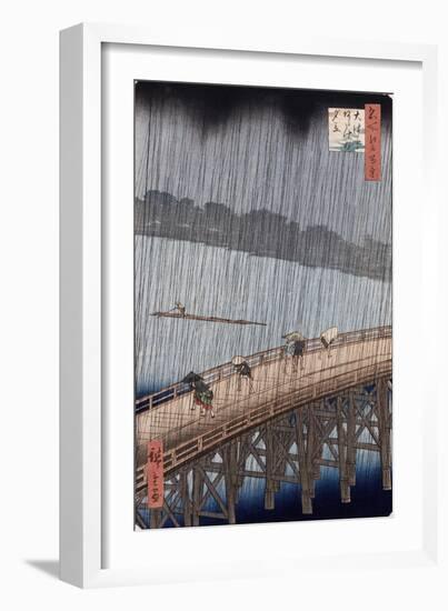 Ohashi, Sudden Shower at Atake, from the Series 'One Hundred Views of Famous Places in Edo'-Ando Hiroshige-Framed Giclee Print