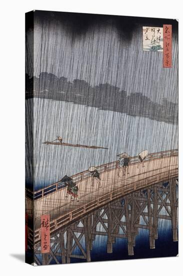 Ohashi, Sudden Shower at Atake, from the Series 'One Hundred Views of Famous Places in Edo'-Ando Hiroshige-Stretched Canvas