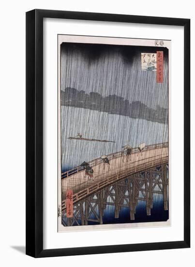 Ohashi, Sudden Shower at Atake', from the Series 'One Hundred Views of Famous Places in Edo'-Ando Hiroshige-Framed Giclee Print