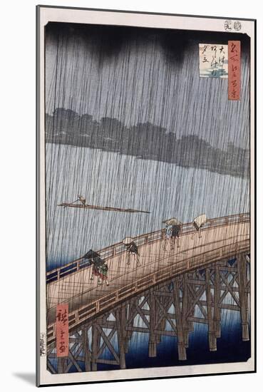 Ohashi, Sudden Shower at Atake', from the Series 'One Hundred Views of Famous Places in Edo'-Ando Hiroshige-Mounted Giclee Print
