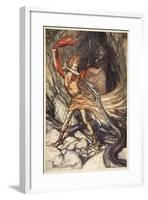 Ohe! Ohe! Horrible dragon, O swallow me not! Spare the life of poor Loge!', 1910-Arthur Rackham-Framed Giclee Print