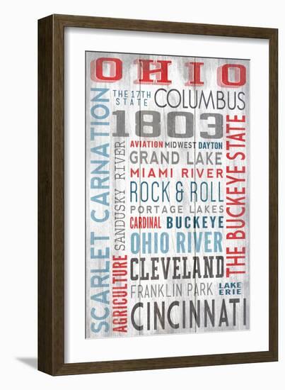 Ohio - Barnwood Typography-Lantern Press-Framed Art Print