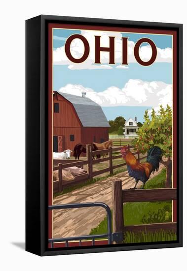 Ohio - Barnyard Scene-Lantern Press-Framed Stretched Canvas