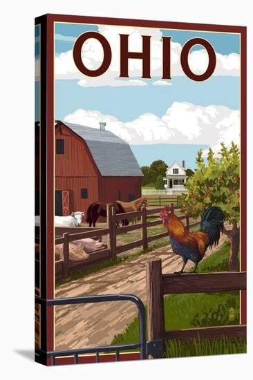 Ohio - Barnyard Scene-Lantern Press-Stretched Canvas