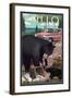 Ohio - Bear and Picnic Scene-Lantern Press-Framed Art Print