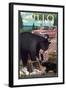 Ohio - Bear and Picnic Scene-Lantern Press-Framed Art Print