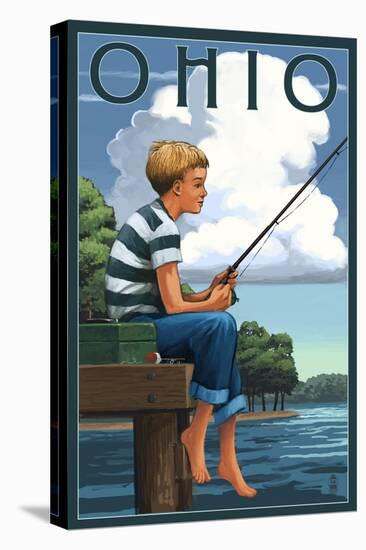 Ohio - Boy Fishing-Lantern Press-Stretched Canvas