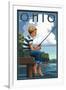 Ohio - Boy Fishing-Lantern Press-Framed Art Print