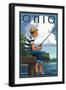 Ohio - Boy Fishing-Lantern Press-Framed Art Print