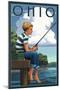 Ohio - Boy Fishing-Lantern Press-Mounted Art Print