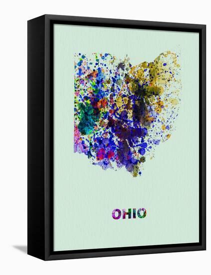 Ohio Color Splatter Map-NaxArt-Framed Stretched Canvas