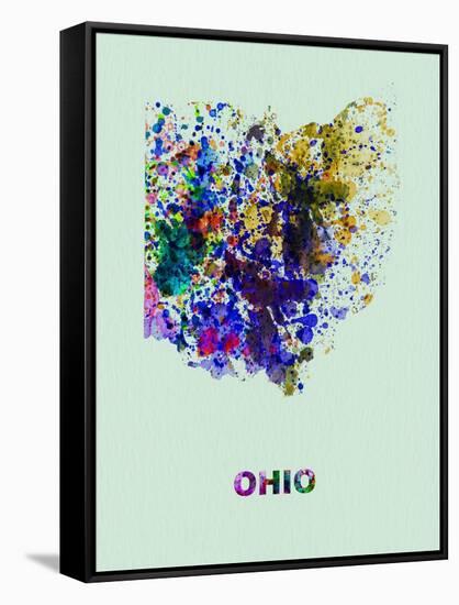 Ohio Color Splatter Map-NaxArt-Framed Stretched Canvas