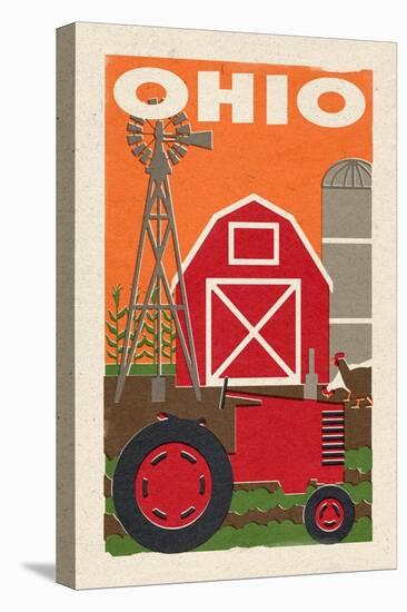 Ohio - Country - Woodblock-Lantern Press-Stretched Canvas