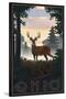 Ohio - Deer and Sunrise-Lantern Press-Stretched Canvas