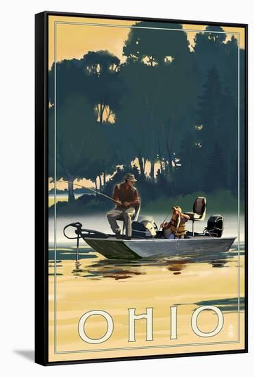 Ohio - Fishermen in Boat-Lantern Press-Framed Stretched Canvas