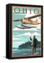 Ohio - Float Plane and Fisherman-Lantern Press-Framed Stretched Canvas