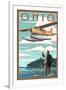 Ohio - Float Plane and Fisherman-Lantern Press-Framed Art Print