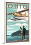 Ohio - Float Plane and Fisherman-Lantern Press-Framed Art Print