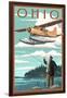 Ohio - Float Plane and Fisherman-Lantern Press-Framed Art Print