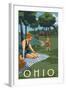 Ohio - Lake and Picnic Scene-Lantern Press-Framed Art Print
