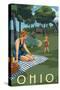 Ohio - Lake and Picnic Scene-Lantern Press-Stretched Canvas