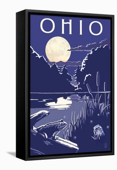 Ohio - Lake at Night-Lantern Press-Framed Stretched Canvas