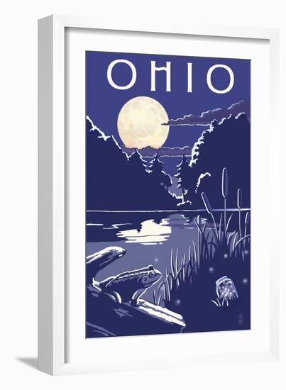 Ohio - Lake at Night-Lantern Press-Framed Art Print