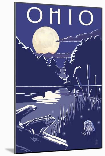 Ohio - Lake at Night-Lantern Press-Mounted Art Print
