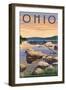 Ohio - Lake Sunrise Scene-Lantern Press-Framed Art Print